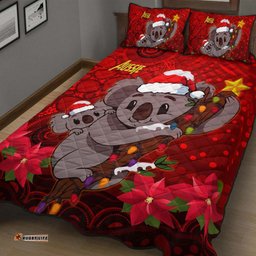Aboriginal Christmas Quilt Bed Set - Aussie Koala Christmas Poinsettia with Aboriginal Inspired Quilt Bed Set