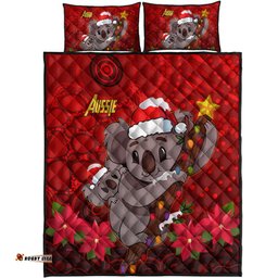 Aboriginal Christmas Quilt Bed Set - Aussie Koala Christmas Poinsettia with Aboriginal Inspired Quilt Bed Set