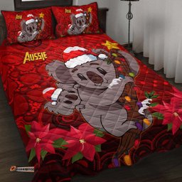Aboriginal Christmas Quilt Bed Set - Aussie Koala Christmas Poinsettia with Aboriginal Inspired Quilt Bed Set