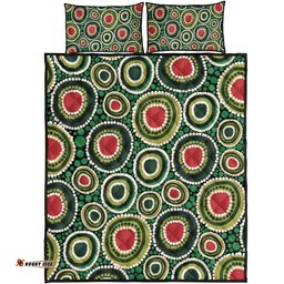Australia Aboriginal Quilt Bed Set - Green Dot Art Circle Pattern From Aboriginal Art Quilt Bed Set