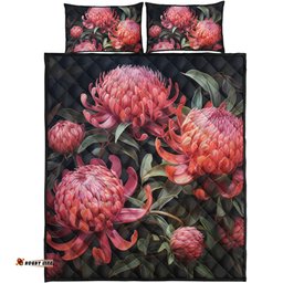 Australia Waratah Quilt Bed Set - Red Waratah Flowers Fine Art Ver3 Quilt Bed Set