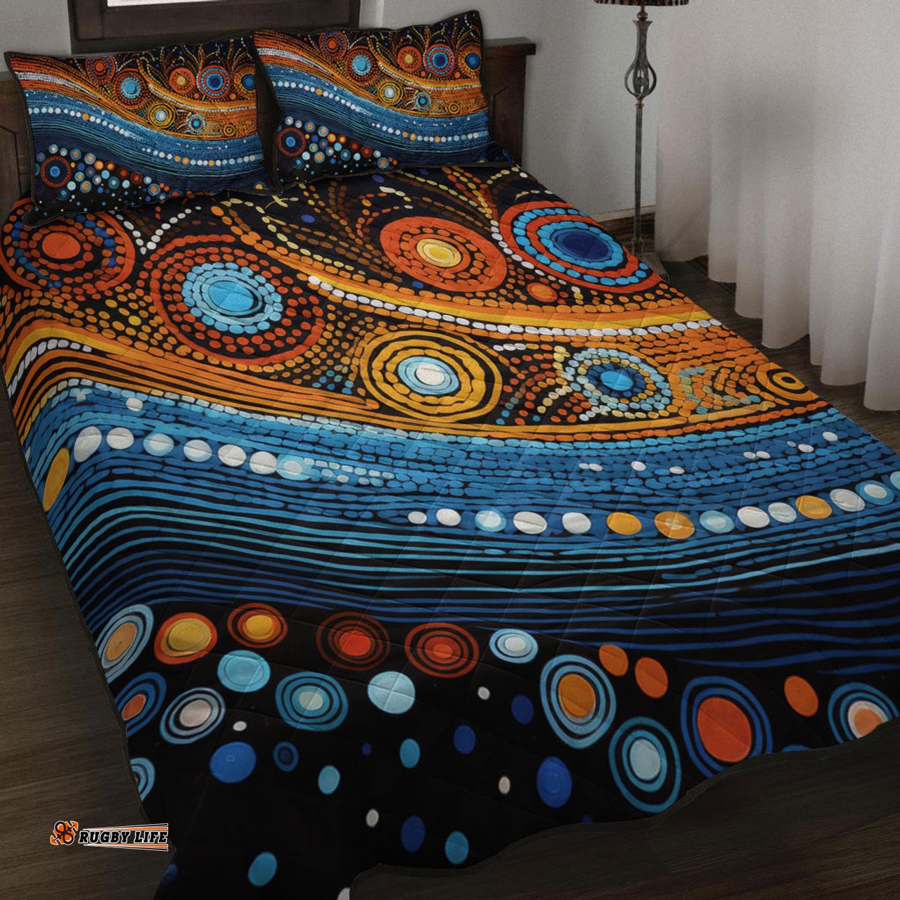 Australia Dreaming Aboriginal Quilt Bed Set - Aboriginal Dot Painting Art Indigenous Culture Inspired Quilt Bed Set