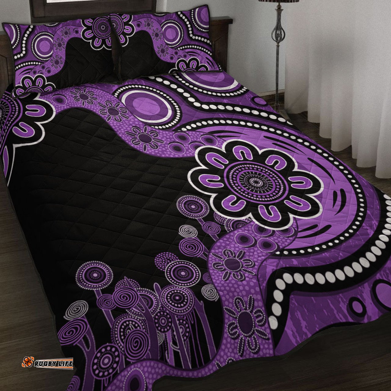 Australia Quilt Bed Set Aboriginal Indigenous Dot Painting Purple
