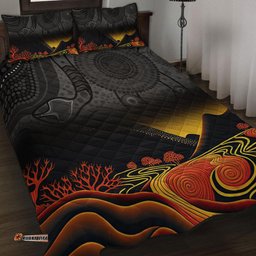 Australia Aboriginal Quilt Bed Set - Rainbow Serpent Dreamtime Land Art Inspired Quilt Bed Set