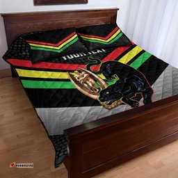 Personalised Panthers Rugby 2024 Quilt Bed Set Mascot With Trophy Go Champions Aboriginal Art