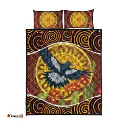 Aboriginal Magpies Dots Art Quilt Bed Set Native Australian Animals
