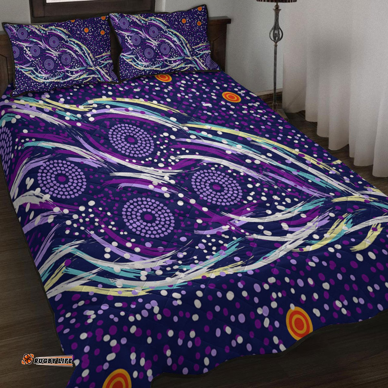 Australia Aboriginal Quilt Bed Set - Purple Dot Dreamtime Quilt Bed Set
