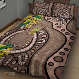 Australia Cute Quokka Quilt Bed Set Indigenous Art With Golden Wattle