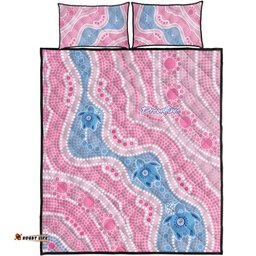 Australia Turtles Aboriginal Quilt Bed Set - River And Turtles Dot Art Painting Pink Quilt Bed Set