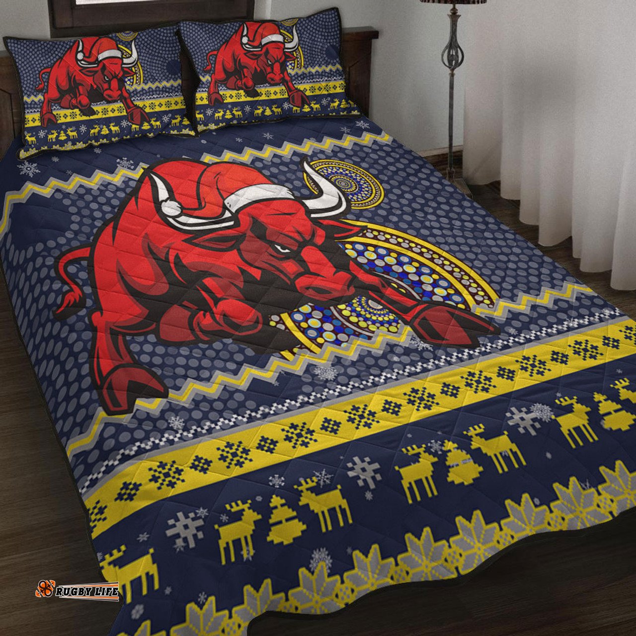 North Queensland Cowboys Quilt Bed Set - Australia Ugly Xmas With Aboriginal Patterns For Die Hard Fans