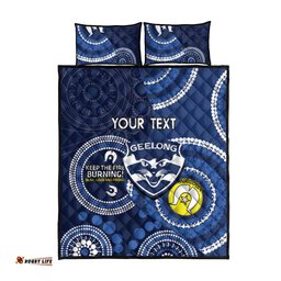 Custom AFL Geelong NAIDOC Week Quilt Bed Set Keep The Fire Burning Indigenous Art