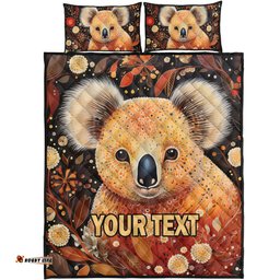 Australia Koala Custom Quilt Bed Set - Aboriginal Koala With Golden Wattle Flowers Quilt Bed Set