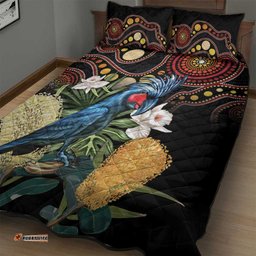 Australia Palm Cockatoo Quilt Bed Set Aussie Banksia Aboriginal Pattern