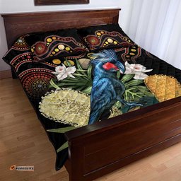 Australia Palm Cockatoo Quilt Bed Set Aussie Banksia Aboriginal Pattern