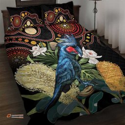 Australia Palm Cockatoo Quilt Bed Set Aussie Banksia Aboriginal Pattern