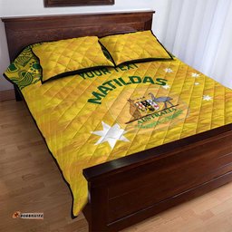 Custom Australia Matildas Quilt Bed Set National Color Indigenous Art
