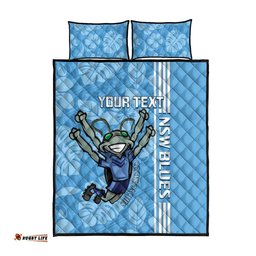 Custom NSW Blues Rugby Quilt Bed Set Cockroaches Polynesian Pattern Tropical Vibes