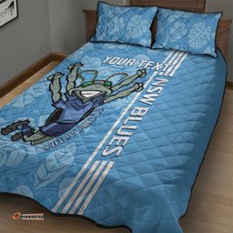 Custom NSW Blues Rugby Quilt Bed Set Cockroaches Polynesian Pattern Tropical Vibes
