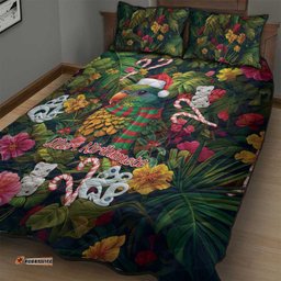 Meri Kirihimete Kakapo Santa Quilt Bed Set Merry Christmas with Tropical Vibe