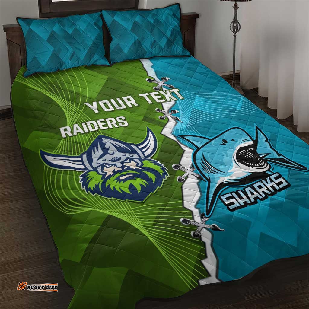 Personalised Sharks And Raiders Rugby Quilt Bed Set Sporty Style