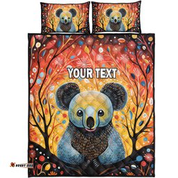 Australia Koala Custom Quilt Bed Set - Aboriginal Koala With Flowers Quilt Bed Set