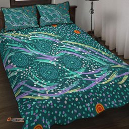 Australia Aboriginal Quilt Bed Set - Turquoise Dot Dreamtime Quilt Bed Set
