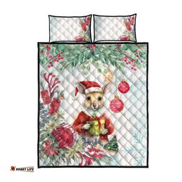 Australia Christmas Quilt Bed Set Kangaroo Santa With Aussie Flower Watercolor