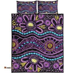 Australia Aboriginal Quilt Bed Set - Purple Dot In Aboriginal Style Quilt Bed Set
