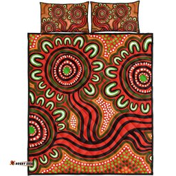 Australia Aboriginal Quilt Bed Set - Dot Patterns From Indigenous Australian Culture Orange Quilt Bed Set