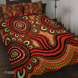 Australia Aboriginal Quilt Bed Set - Dot Patterns From Indigenous Australian Culture Orange Quilt Bed Set