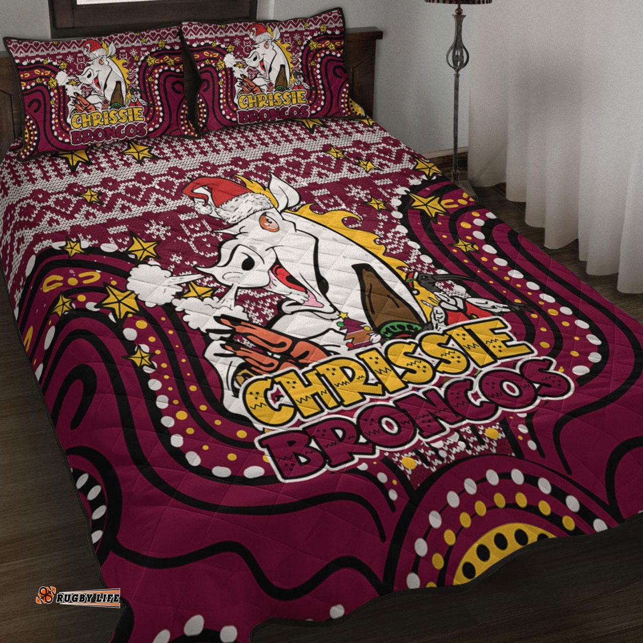Brisbane Broncos Christmas Custom Quilt Bed Set - Christmas Knit Patterns Vintage Jersey Ugly Quilt Bed Set