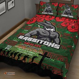 Australia Rabbitohs Quilt Bed Set - Aboriginal InspiredAustralia Rabbitohs Anzac '' Lest We Forget '' With Poppy Flower Quilt Bed Set