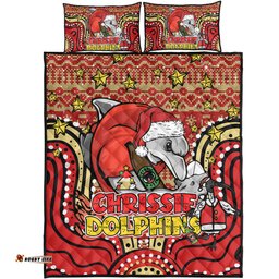 Redcliffe Dolphins Christmas Custom Quilt Bed Set - Christmas Knit Patterns Vintage Jersey Ugly Quilt Bed Set