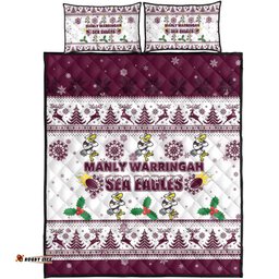 Manly Warringah Sea Eagles Christmas Quilt Bed Set - Manly Warringah Sea Eagles Special Ugly Christmas Quilt Bed Set
