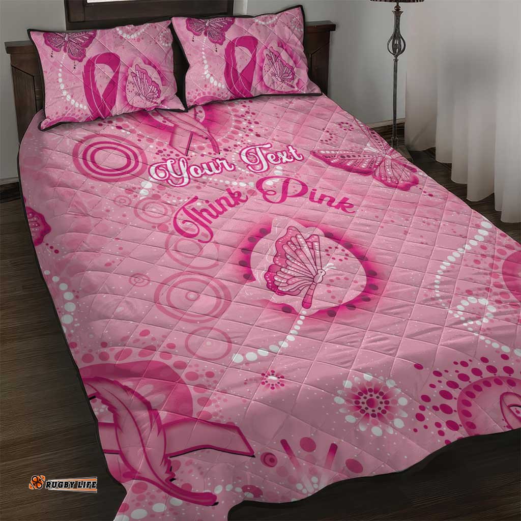 Personalised Australia Indigenous Quilt Bed Set Breast Cancer Ribbon Think Pink Pink Version
