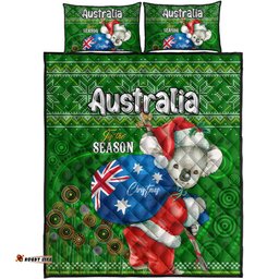 Aboriginal Christmas Quilt Bed Set - Custom Australia Koala Ugly Christmas with Aboriginal Inspired Green Quilt Bed Set