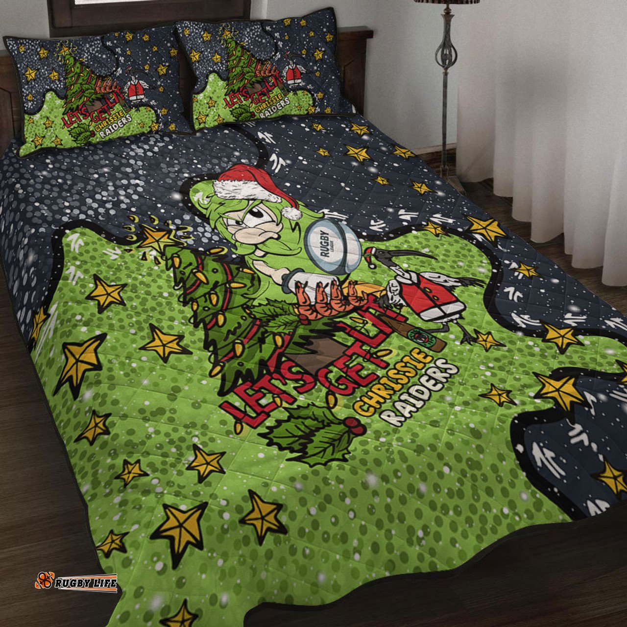 Canberra Raiders Christmas Custom Quilt Bed Set - Let's Get Lit Chrisse Pressie Quilt Bed Set