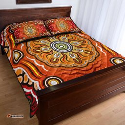 Australia Aboriginal Inspired Quilt Bed Set - The Sun Indigenous Aboiginal Inspired Dot Painting Style
