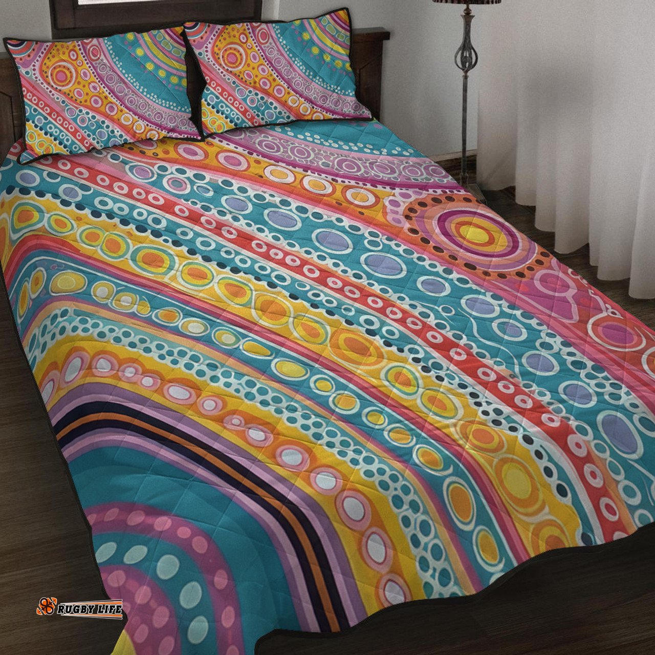 Australia Aboriginal Quilt Bed Set - Australian Indigenous Aboriginal Art Vivid Pastel Colours Ver 2 Quilt Bed Set