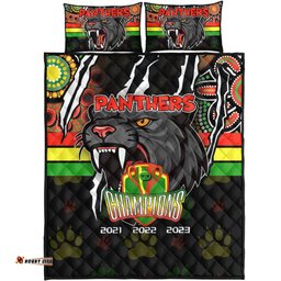 Penrith Panthers Quilt Bed Set Talent Win Games But Teamwork And Intelligence Win Championships With Aboriginal Style