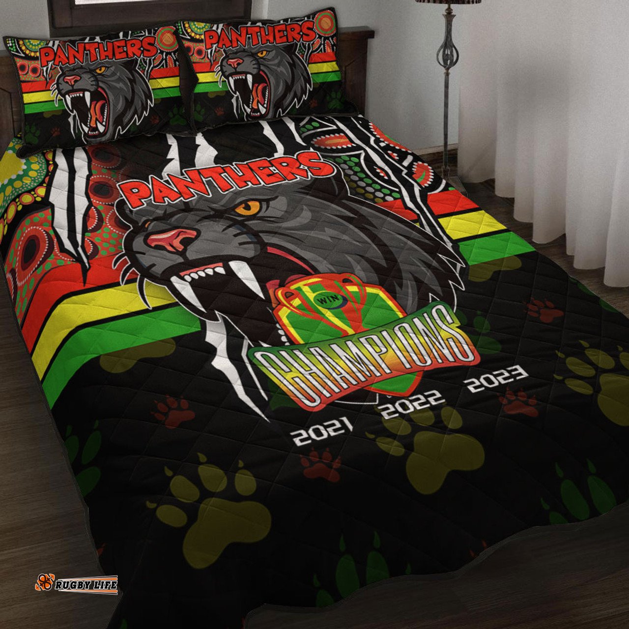 Penrith Panthers Quilt Bed Set Talent Win Games But Teamwork And Intelligence Win Championships With Aboriginal Style