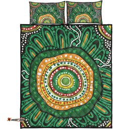 Australia Aboriginal Quilt Bed Set - Green Aboriginal Style Dot Painting Quilt Bed Set
