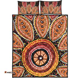 Australia Aboriginal Quilt Bed Set - Beautiful Dotted Leaves Aboriginal Art Background Quilt Bed Set