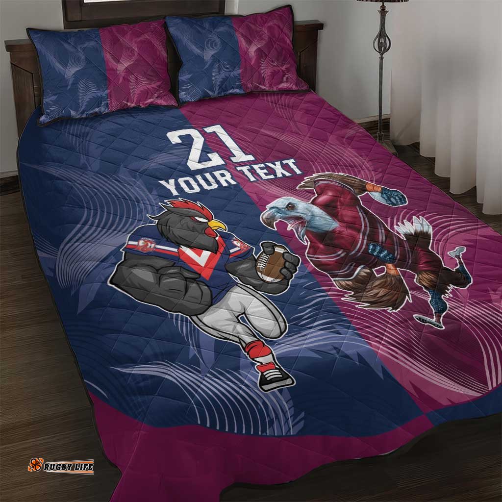 Roosters Sea Eagles Rugby Custom Quilt Bed Set Half Grunge Style