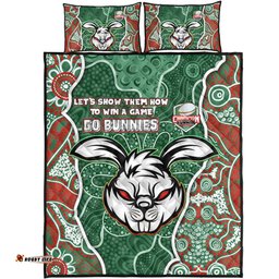 South Sydney Rabbitohs Grand Final Custom Quilt Bed Set - Custom Rabbitohs With Contemporary Style Of Aboriginal Painting Quilt Bed Set