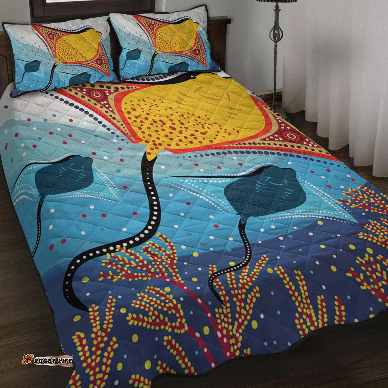 Australia Aboriginal Quilt Bed Set - Stingray Aboriginal Art Quilt Bed Set