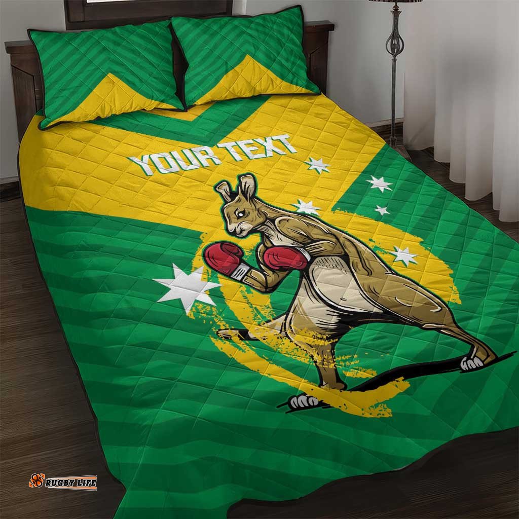 Personalised Australia Boxing Kangaroo Quilt Bed Set Aussie Pride National Color