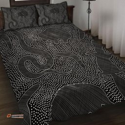 Australia Dot Painting Inspired Aboriginal Quilt Bed Set - Aboriginal Dot Grey Art With Animals Quilt Bed Set