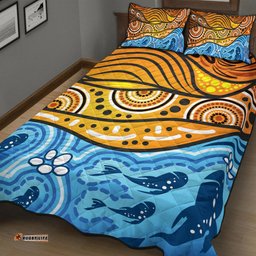 Australia Aboriginal Inspired Quilt Bed Set - Nature Aboiginal Inspired Dot Painting Style