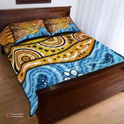 Australia Aboriginal Inspired Quilt Bed Set - Nature Aboiginal Inspired Dot Painting Style